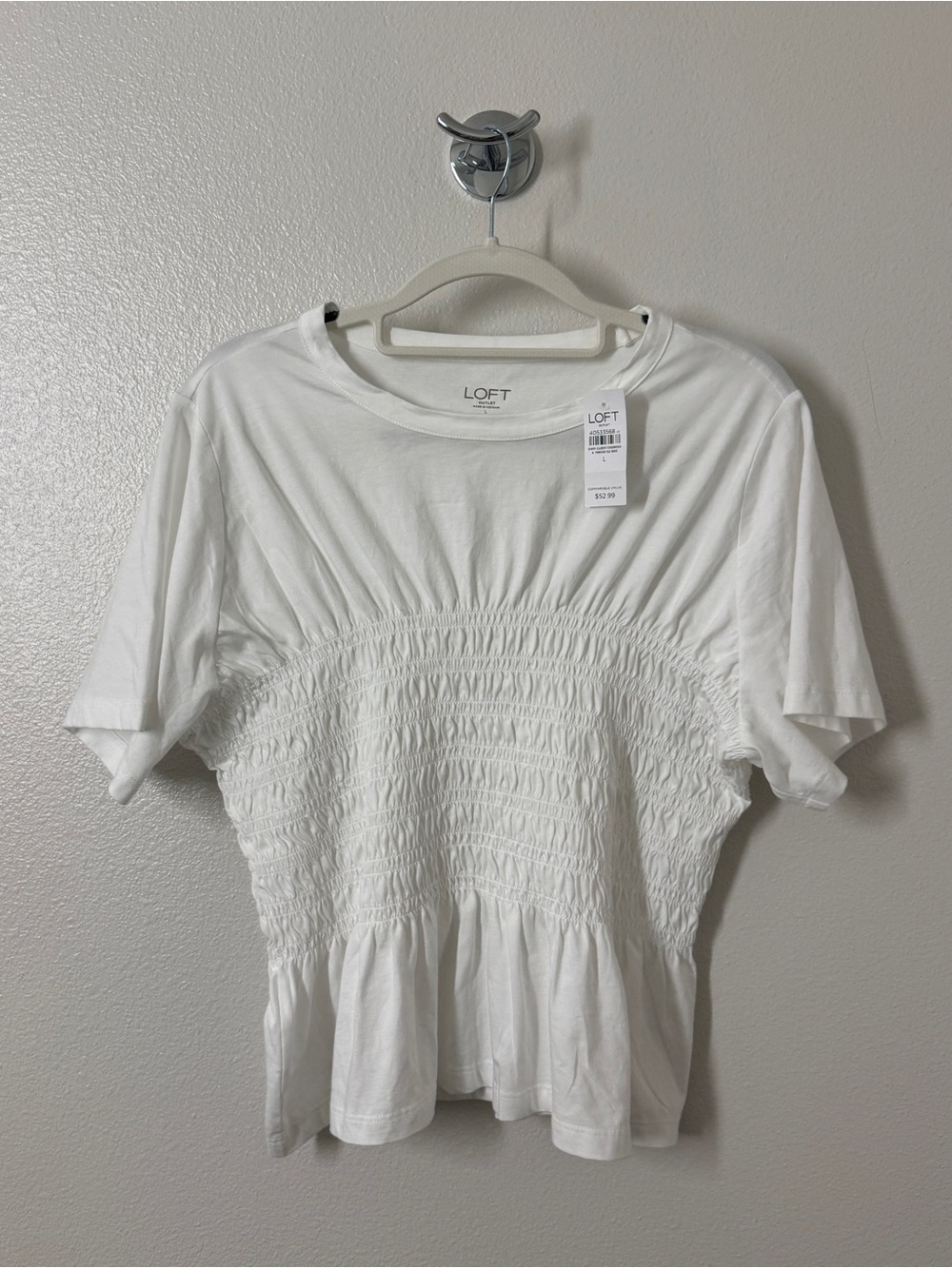 LOFT White Smocked Peplum Tee Short Sleeve